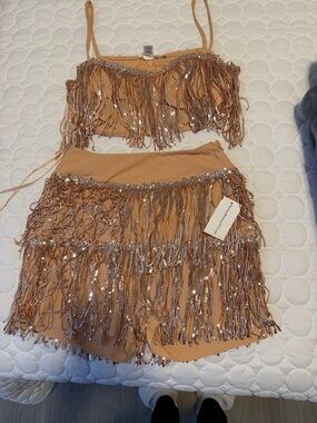 Fringe Sequin Mini Short-Nude